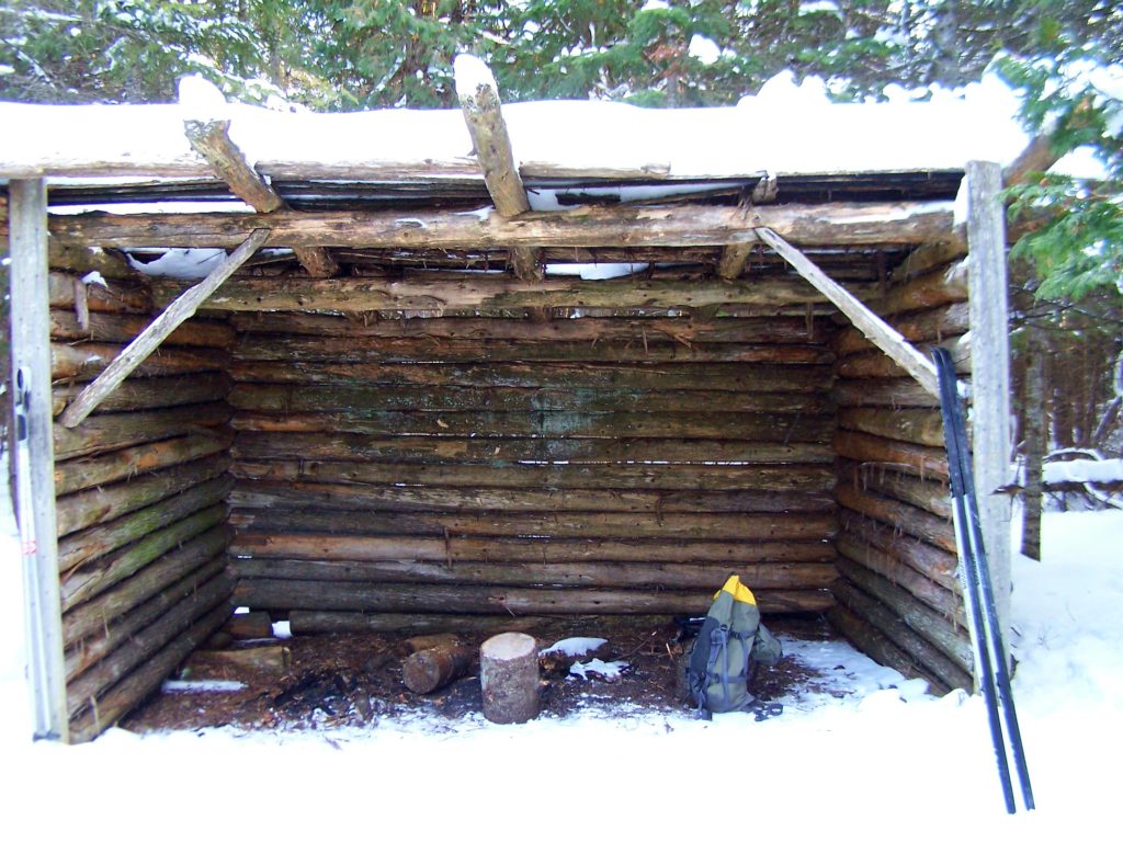 An rough shelter provides a resting place along the Cedar Grove Trail.