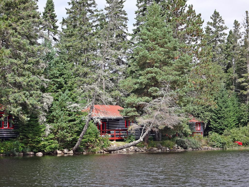 A pretty cottage sits under cedar trees on the shore of Lake of Two Rivers.